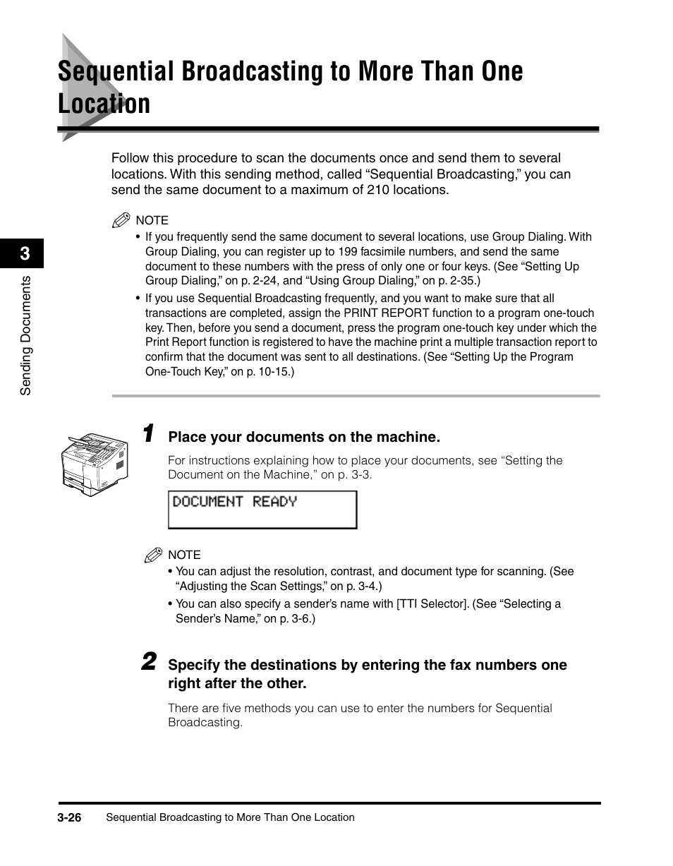 Sequential broadcasting to more than one location | Canon 700 Series User Manual | Page 123 / 365