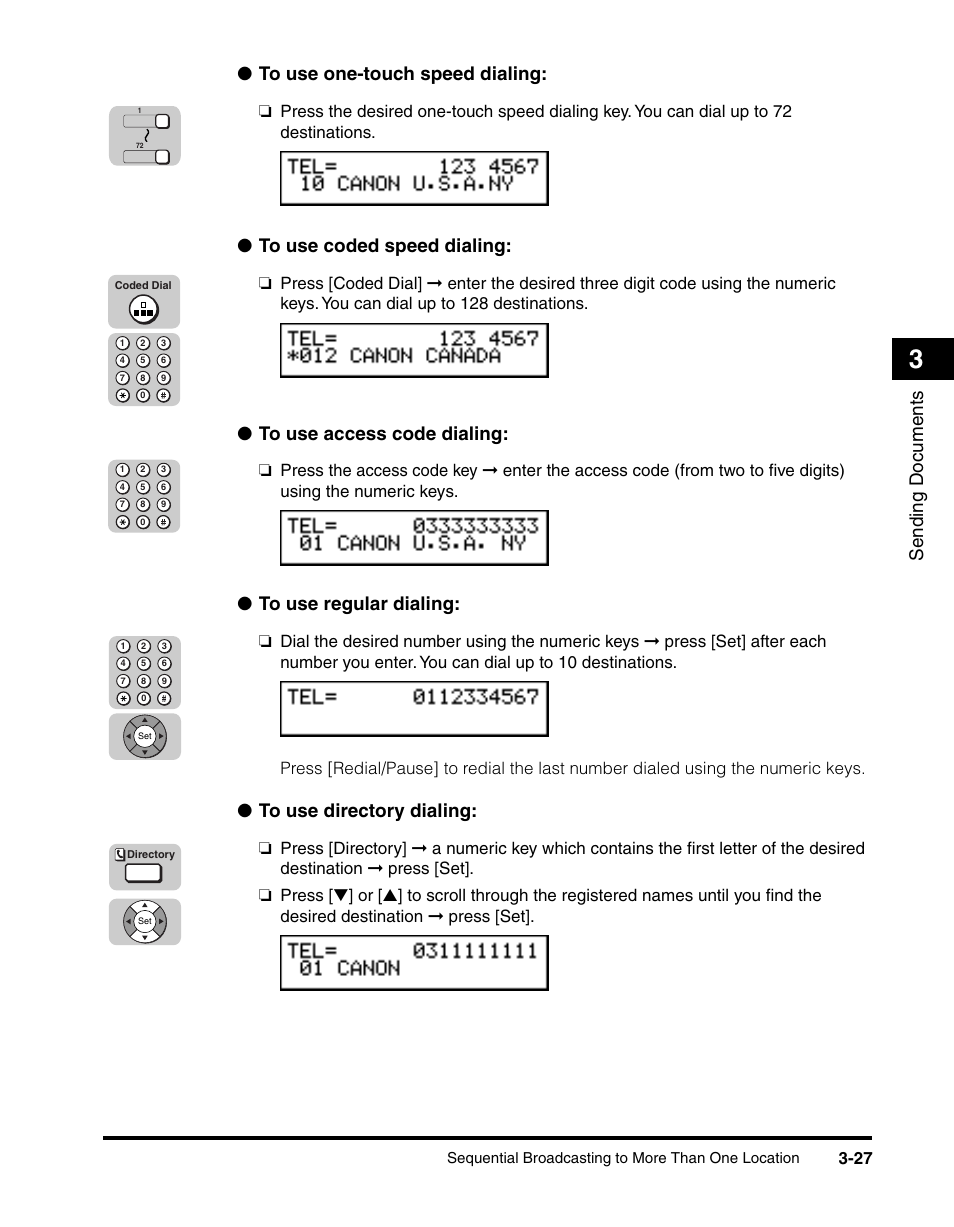 Sending documents ● to use one-touch speed dialing | Canon 700 Series User Manual | Page 124 / 365