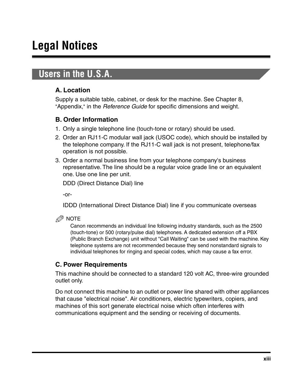 Legal notices, Users in the u.s.a | Canon 700 Series User Manual | Page 14 / 365