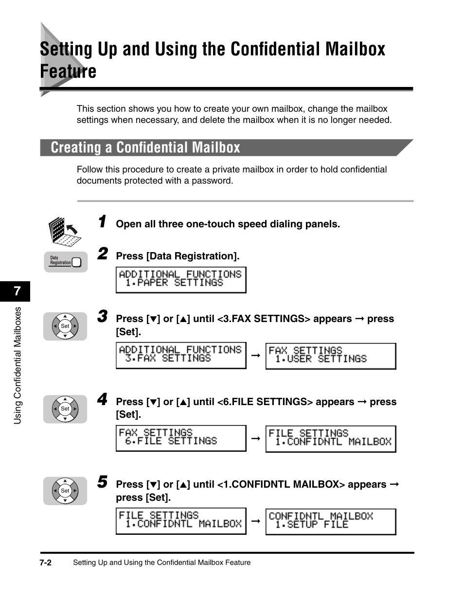 Creating a confidential mailbox, Creating a confidential mailbox -2 | Canon 700 Series User Manual | Page 169 / 365