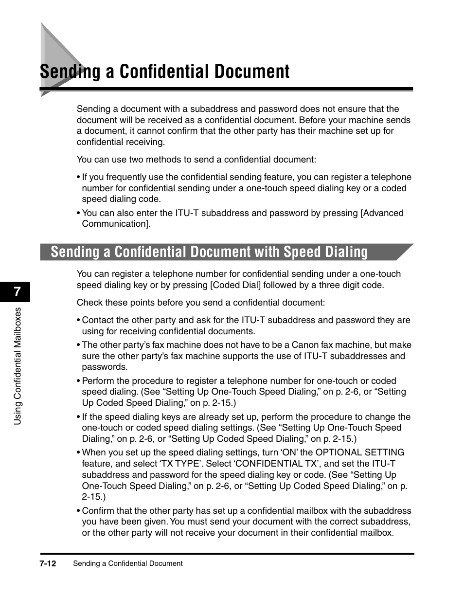 Sending a confidential document, Sending a confidential document with speed dialing, Sending a confidential document -12 | Canon 700 Series User Manual | Page 179 / 365