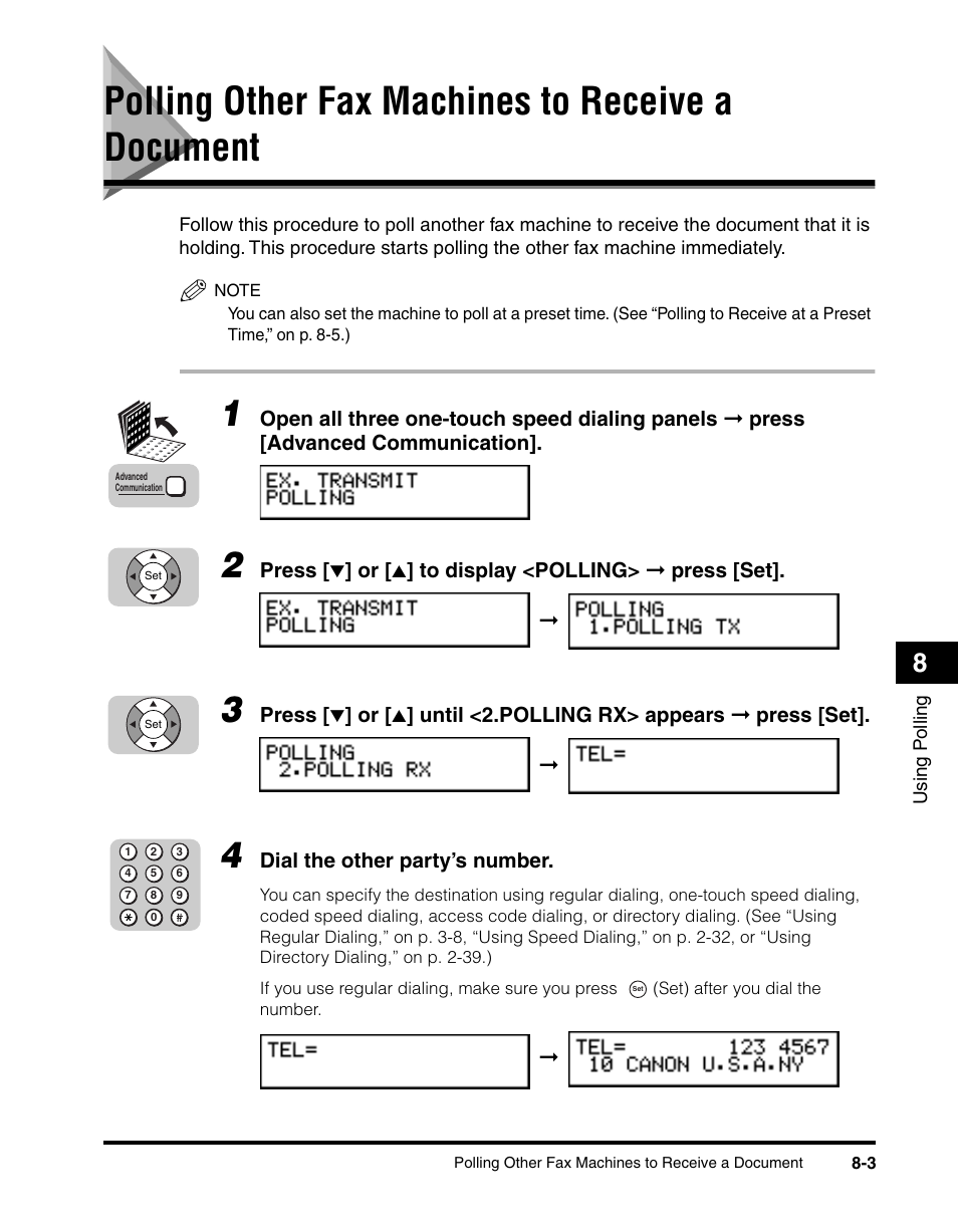 Polling other fax machines to receive a document | Canon 700 Series User Manual | Page 186 / 365