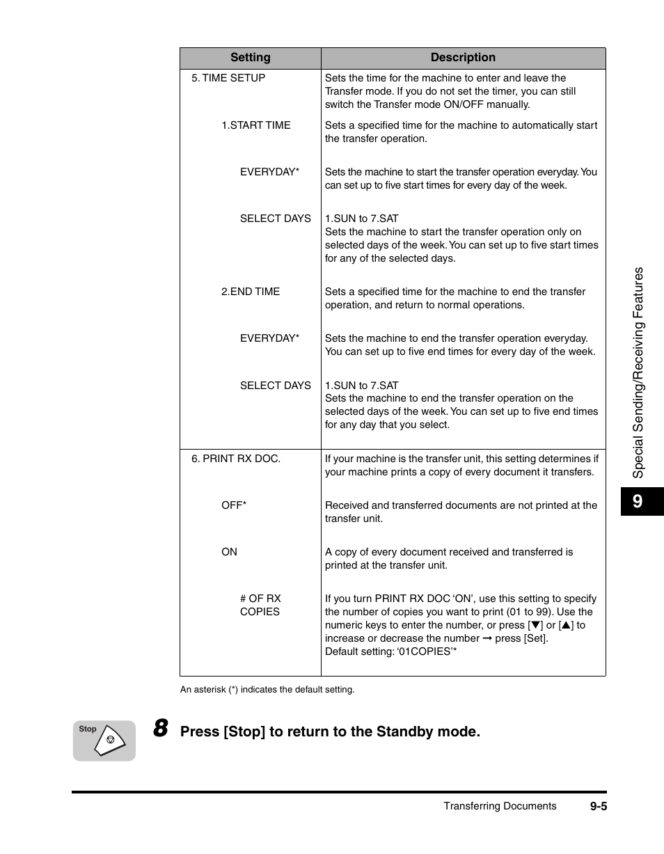 Press [stop] to return to the standby mode | Canon 700 Series User Manual | Page 210 / 365