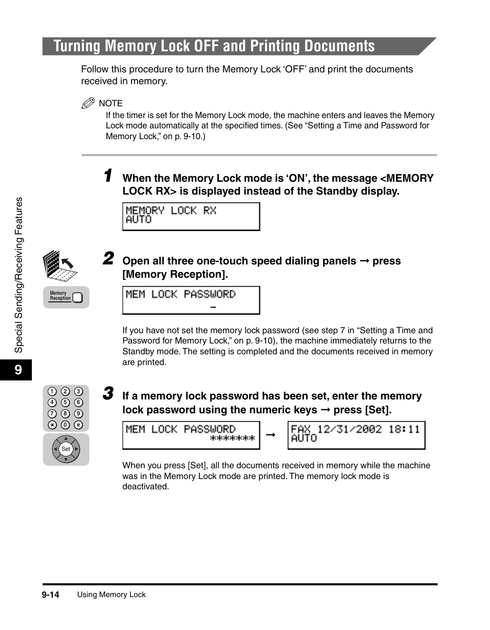 Turning memory lock off and printing documents, Turning memory lock off and printing documents -14 | Canon 700 Series User Manual | Page 219 / 365