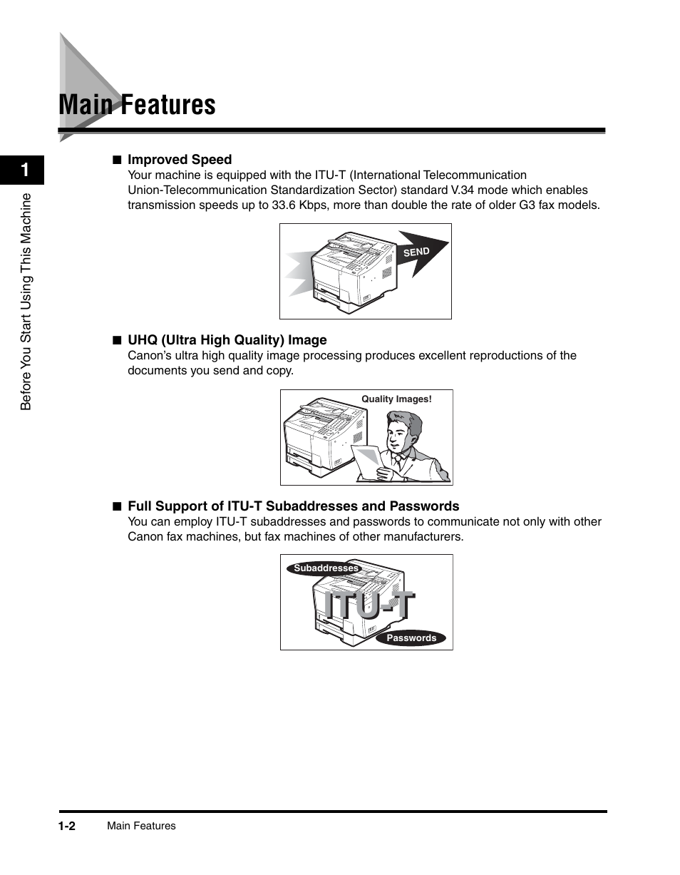 Main features, Main features -2, Itu-t | Canon 700 Series User Manual | Page 23 / 365