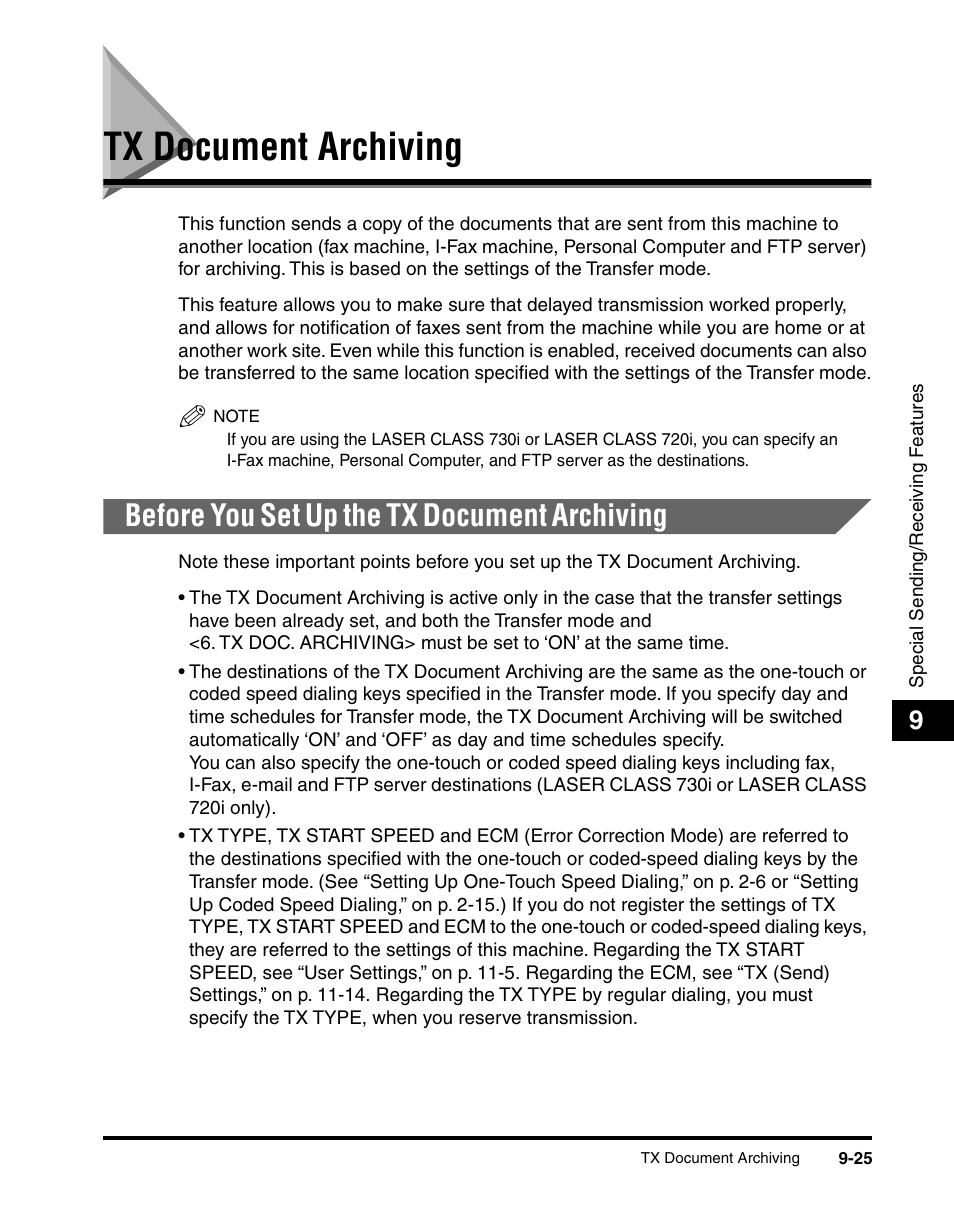 Tx document archiving, Before you set up the tx document archiving, Tx document archiving -25 | Before you set up the tx document archiving -25 | Canon 700 Series User Manual | Page 230 / 365