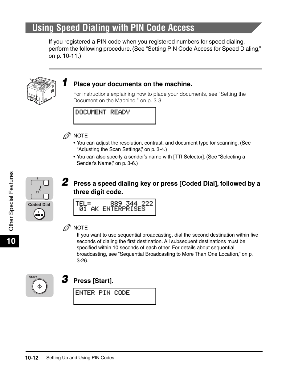 Using speed dialing with pin code access, Using speed dialing with pin code access -12 | Canon 700 Series User Manual | Page 249 / 365