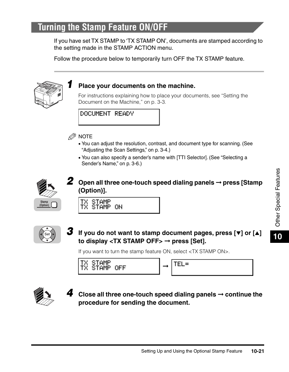 Turning the stamp feature on/off, Turning the stamp feature on/off -21 | Canon 700 Series User Manual | Page 258 / 365