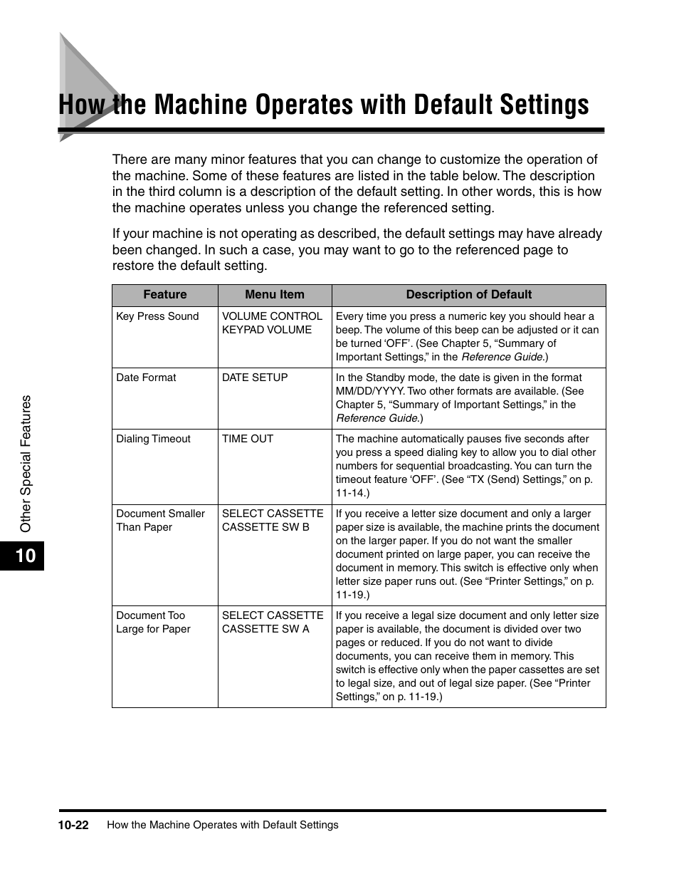 How the machine operates with default settings, How the machine operates with default settings -22 | Canon 700 Series User Manual | Page 259 / 365