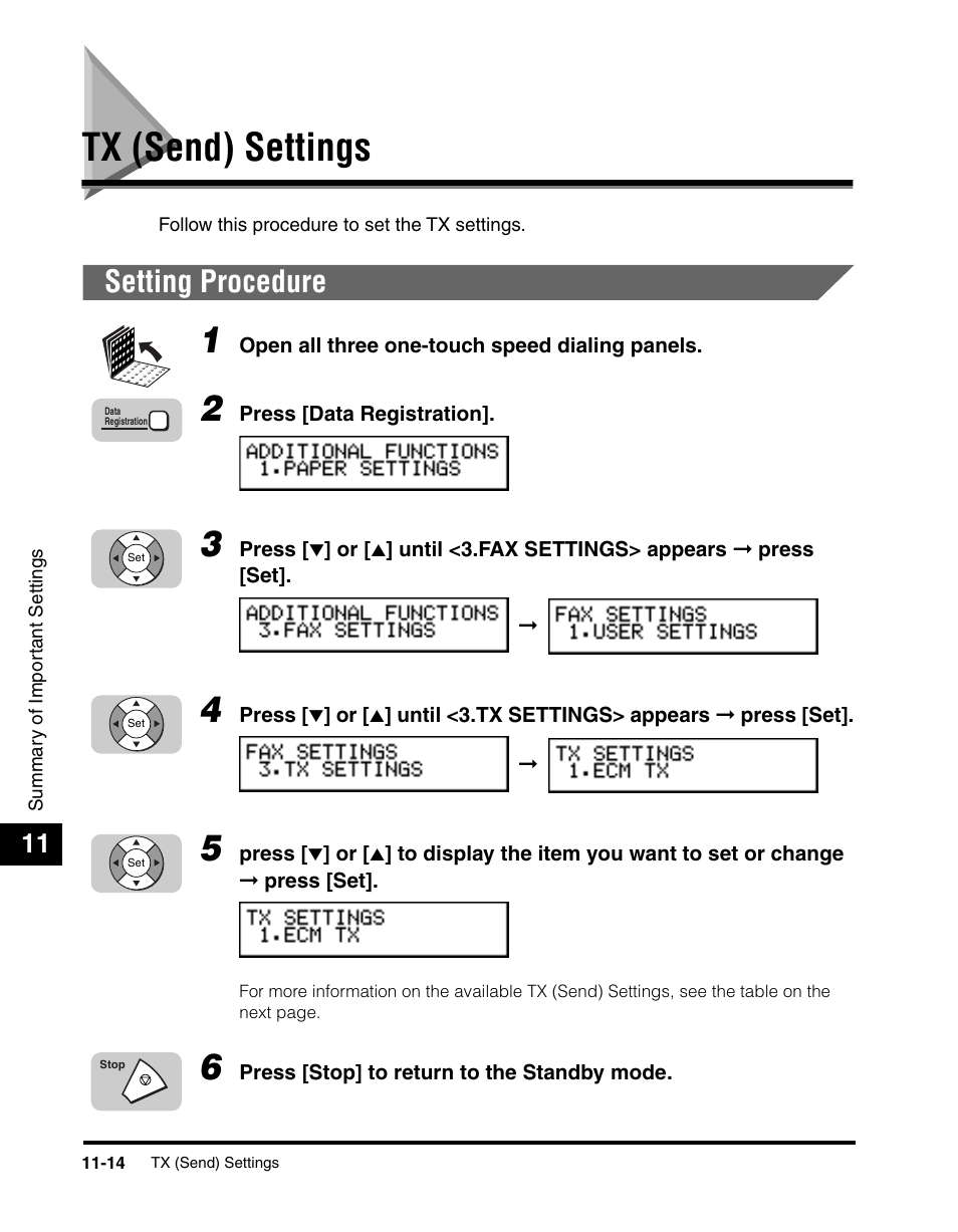 Tx (send) settings, Setting procedure, Tx (send) settings -14 | Setting procedure -14, See “tx (send) settings,” on p. 11-14.), Tx (send) settings,” on p. 11-14. regarding the | Canon 700 Series User Manual | Page 277 / 365