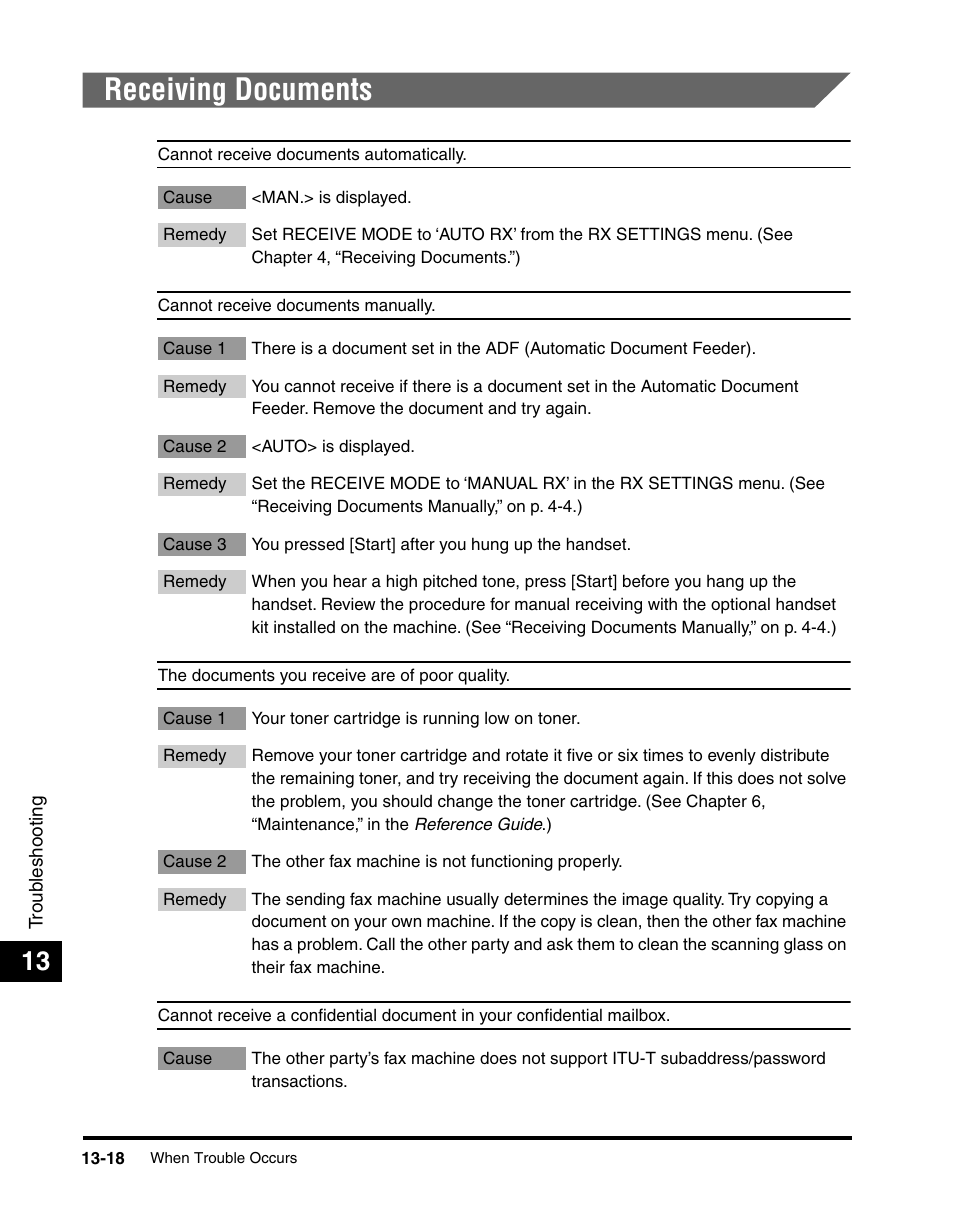 Receiving documents, Receiving documents -18 | Canon 700 Series User Manual | Page 333 / 365