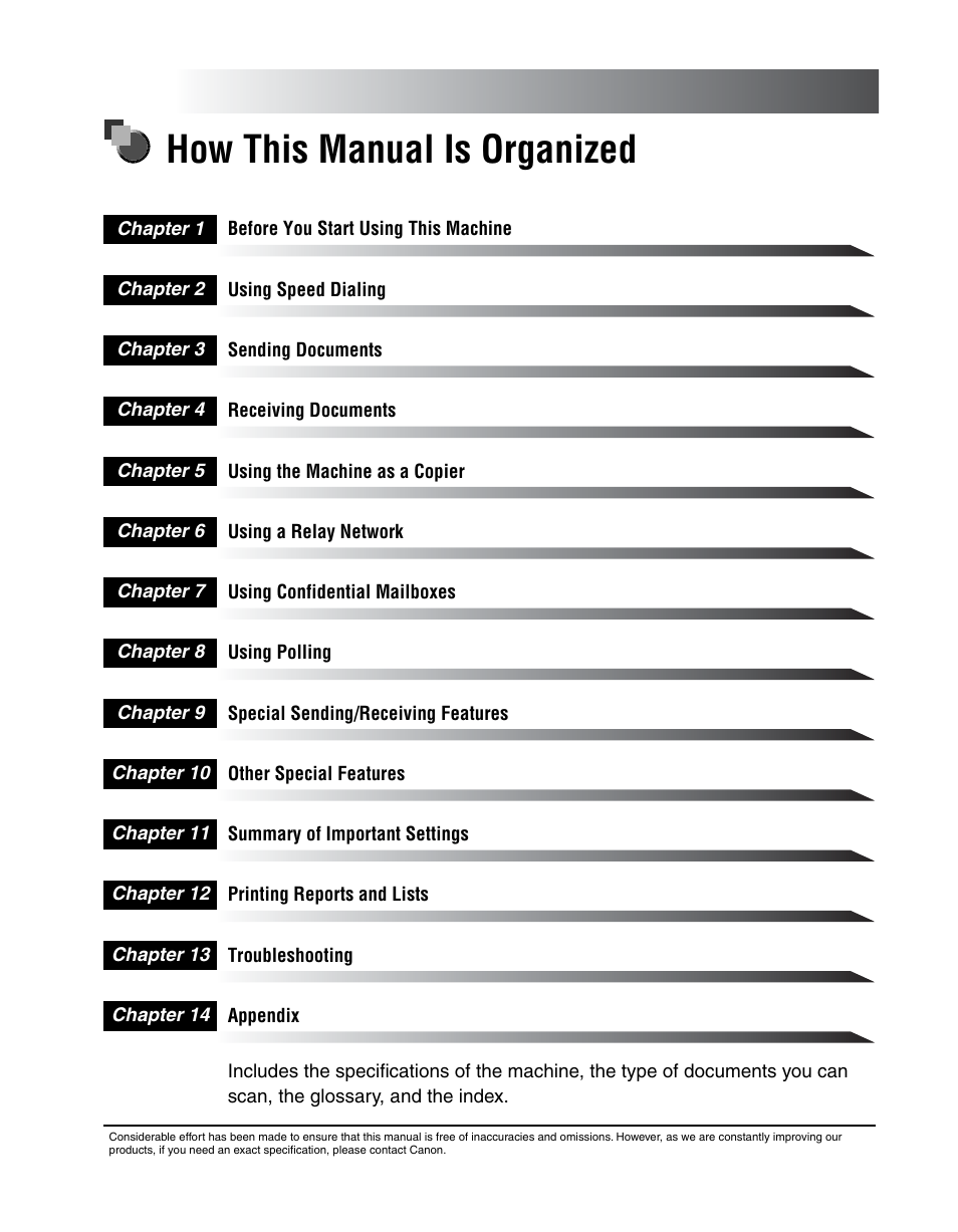 How this manual is organized | Canon 700 Series User Manual | Page 4 / 365