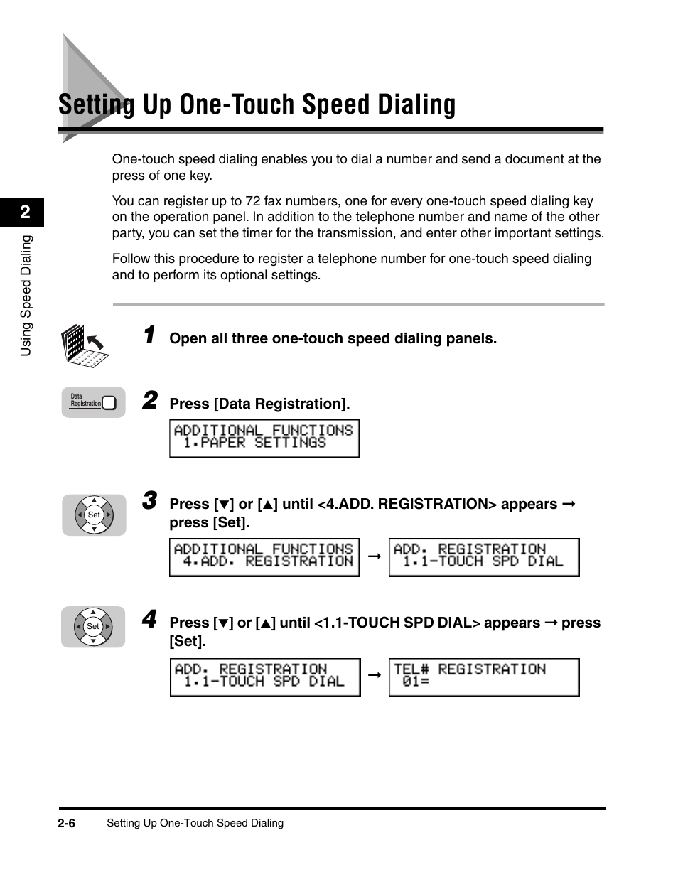 Setting up one-touch speed dialing, Setting up one-touch speed dialing -6 | Canon 700 Series User Manual | Page 63 / 365