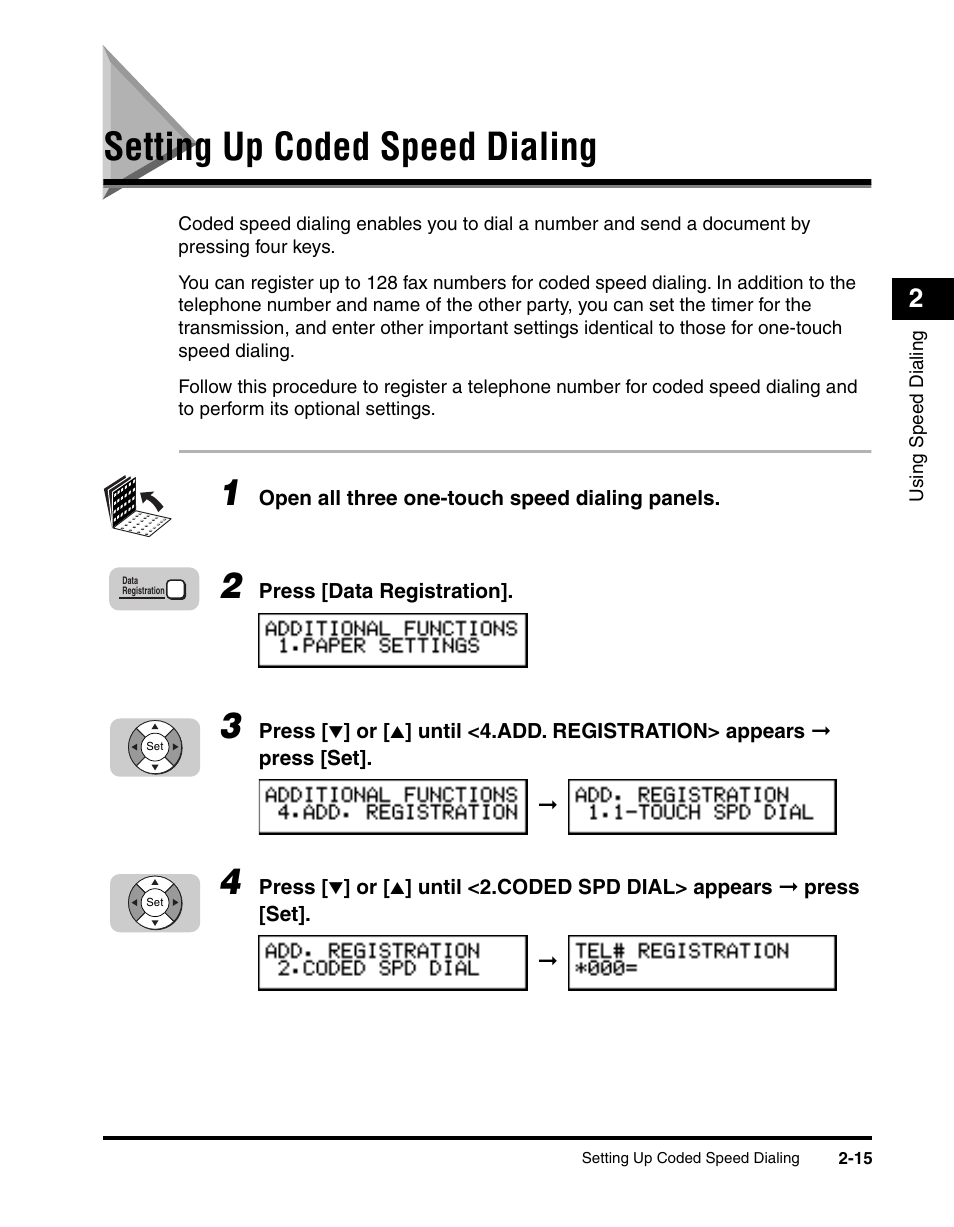 Setting up coded speed dialing, Setting up coded speed dialing -15 | Canon 700 Series User Manual | Page 72 / 365