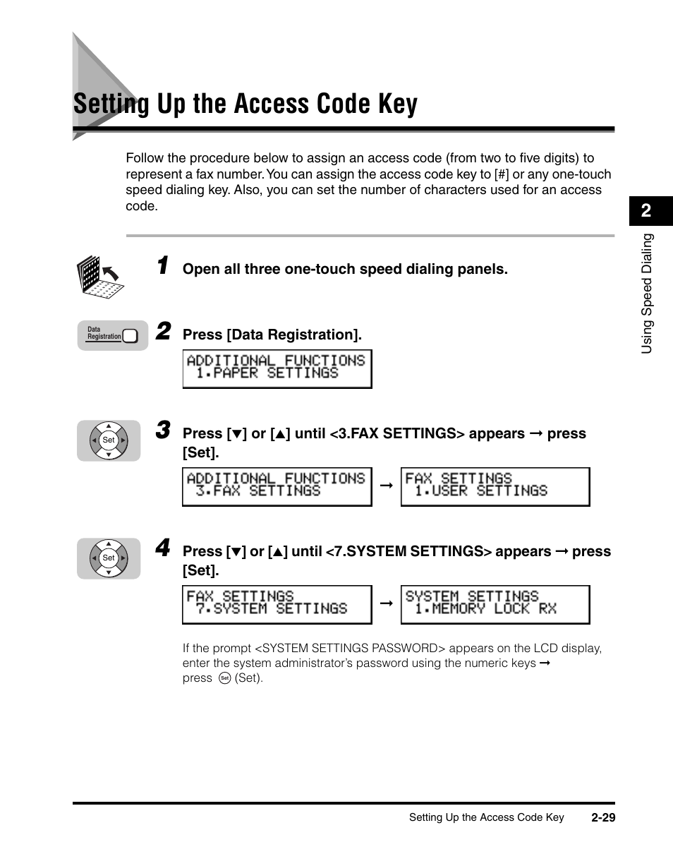 Setting up the access code key, Setting up the access code key -29 | Canon 700 Series User Manual | Page 86 / 365