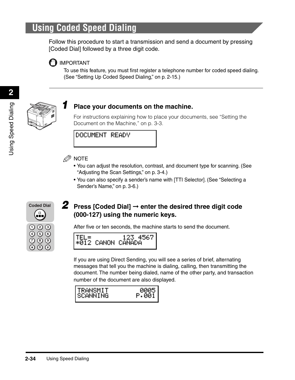 Using coded speed dialing, Using coded speed dialing -34 | Canon 700 Series User Manual | Page 91 / 365