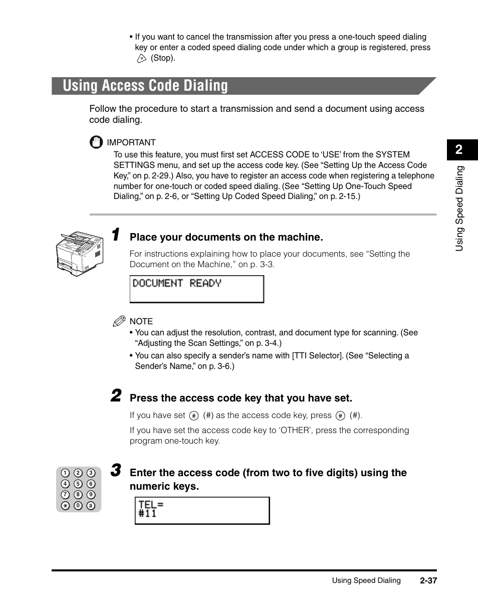 Using access code dialing, Using access code dialing -37 | Canon 700 Series User Manual | Page 94 / 365