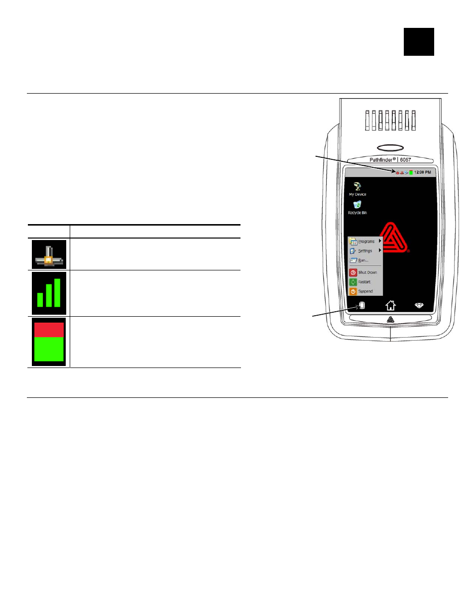 Entering & printing data -1, Using the display -1, Reading the task bar -1 | Power management -1 | Avery Dennison Pathfinder 6057 Operator Handbook User Manual | Page 17 / 36