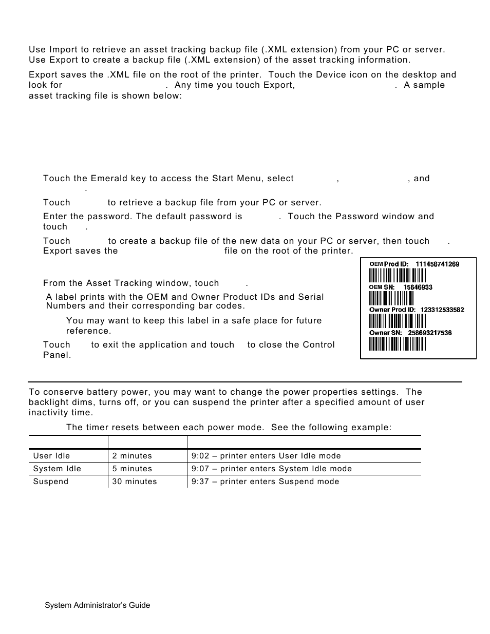 Importing/exporting asset tracking files, Printing an asset tracking label, Changing the power properties | Importing/exporting asset tracking files -4, Printing an asset tracking label -4, Changing the power properties -4 | Avery Dennison Pathfinder 6057 System Administrator Guide User Manual | Page 12 / 60