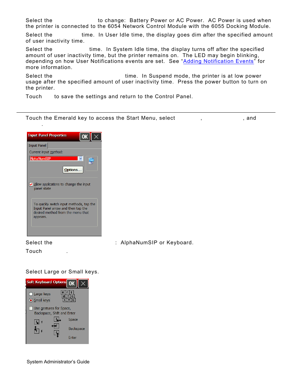 Changing the input panel options, Keyboard options, Changing the input panel options -6 | Avery Dennison Pathfinder 6057 System Administrator Guide User Manual | Page 14 / 60