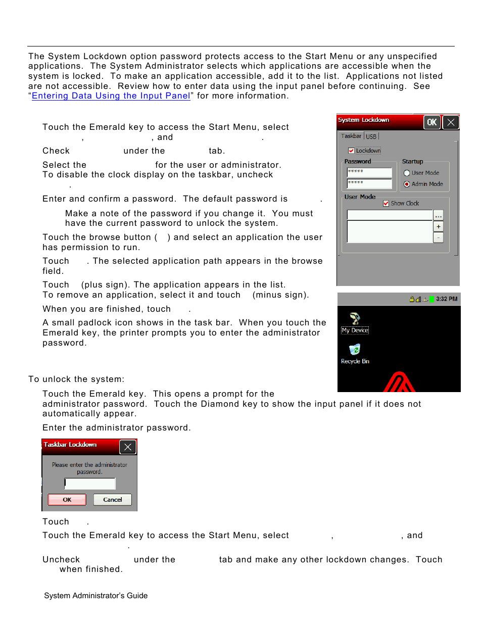 Using the system lockdown option, Locking the system, Unlocking the system | Using the system lockdown option -8, Locking the system -8, Unlocking the system -8 | Avery Dennison Pathfinder 6057 System Administrator Guide User Manual | Page 16 / 60