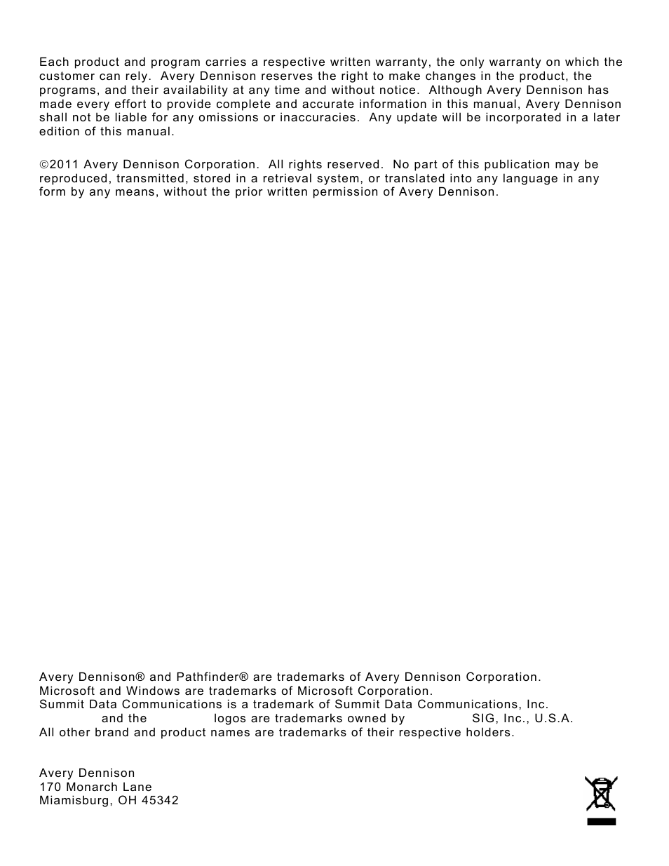 Trademarks | Avery Dennison Pathfinder 6057 System Administrator Guide User Manual | Page 2 / 60