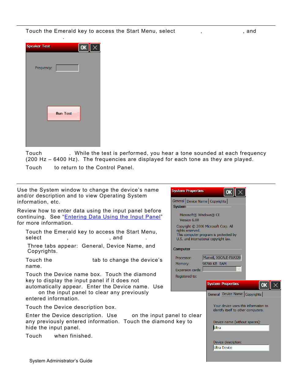 Testing the speaker, Viewing the system properties, Testing the speaker -12 | Viewing the system properties -12 | Avery Dennison Pathfinder 6057 System Administrator Guide User Manual | Page 20 / 60