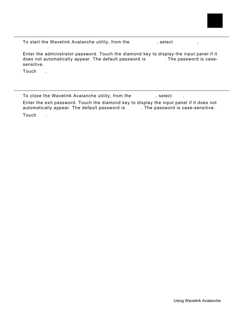 Using wavelink avalanche, Starting the utility, Closing the utility | Using wavelink avalanche -1, Starting the utility -1, Closing the utility -1 | Avery Dennison Pathfinder 6057 System Administrator Guide User Manual | Page 33 / 60