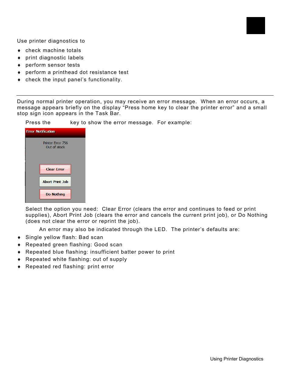 Using printer diagnostics, Error reporting, Using printer diagnostics -1 | Error reporting -1 | Avery Dennison Pathfinder 6057 System Administrator Guide User Manual | Page 35 / 60