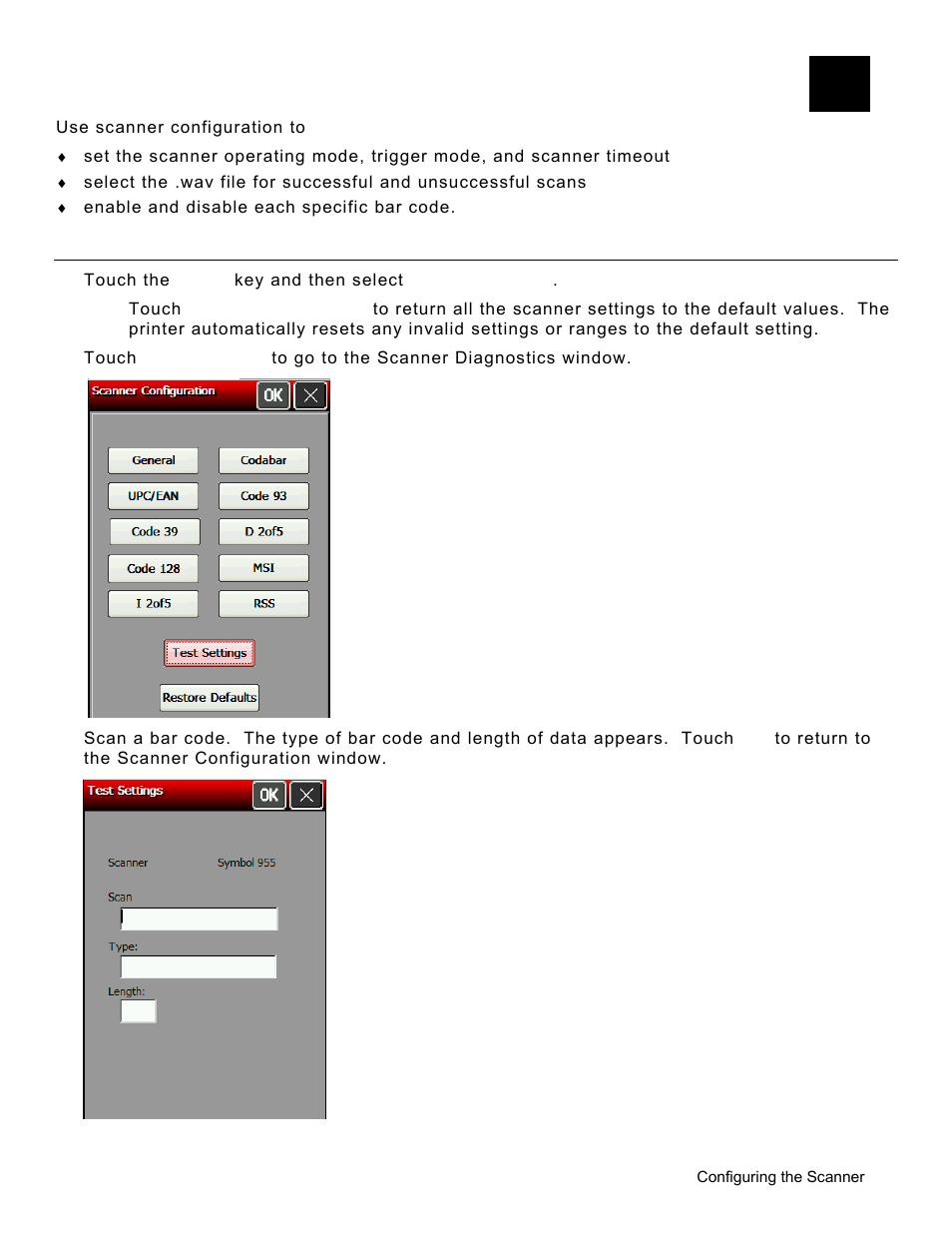 Configuring the scanner, Setting scanner options, Configuring the scanner -1 | Setting scanner options -1 | Avery Dennison Pathfinder 6057 System Administrator Guide User Manual | Page 43 / 60