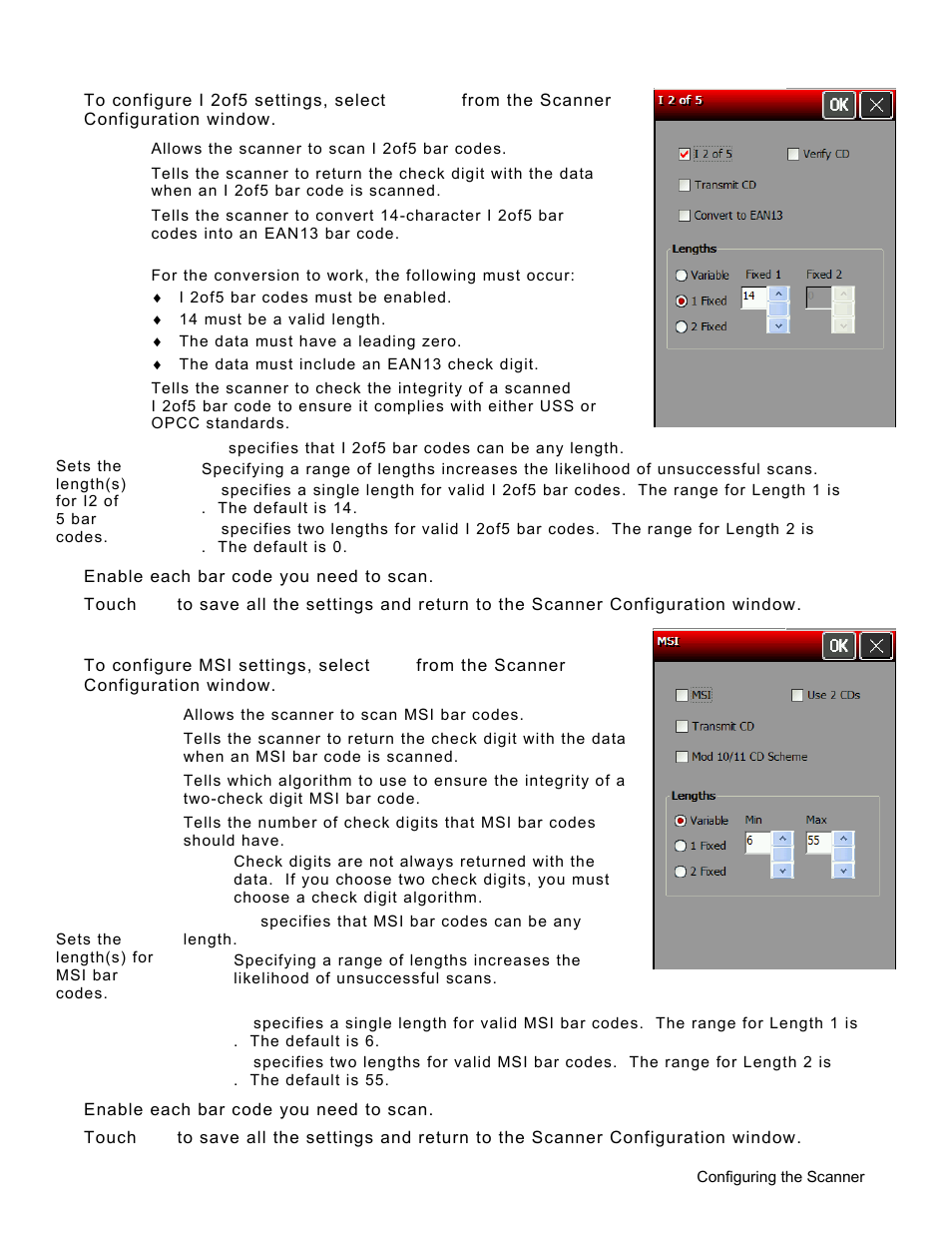 Configuring i 2 of 5 bar codes, Configuring msi bar codes, Configuring i 2 of 5 bar codes -7 | Configuring msi bar codes -7 | Avery Dennison Pathfinder 6057 System Administrator Guide User Manual | Page 49 / 60