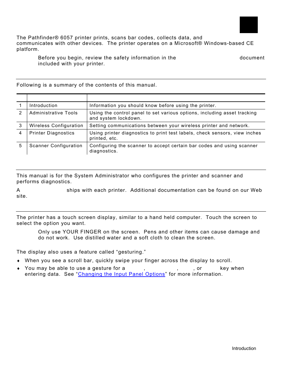 Introduction, Using this manual, Audience | Using the display, Introduction -1, Using this manual -1, Audience -1, Using the display -1 | Avery Dennison Pathfinder 6057 System Administrator Guide User Manual | Page 5 / 60