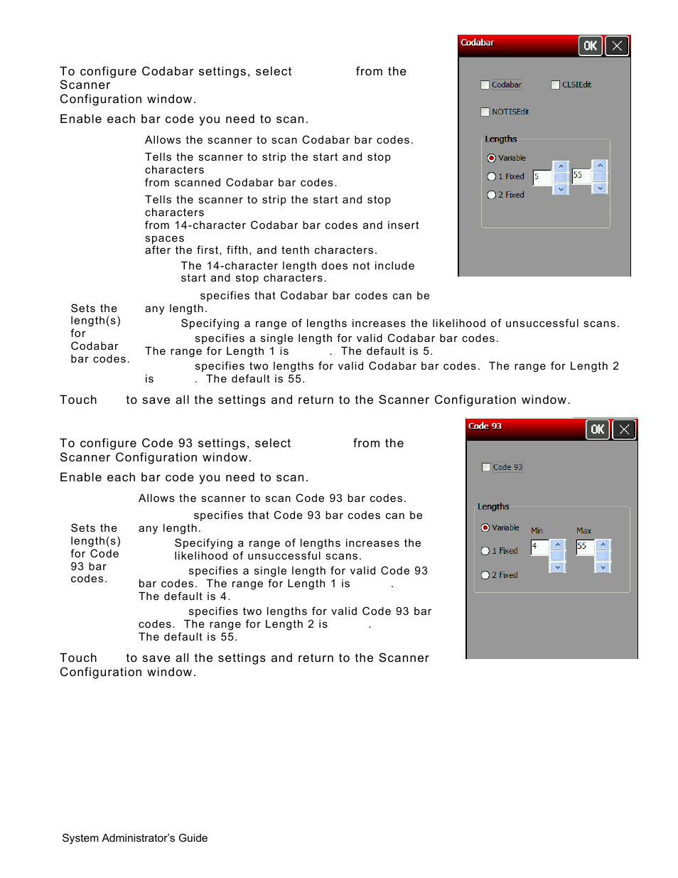 Configuring codabar bar codes, Configuring code 93 bar codes, Configuring codabar bar codes -8 | Configuring code 93 bar codes -8 | Avery Dennison Pathfinder 6057 System Administrator Guide User Manual | Page 50 / 60