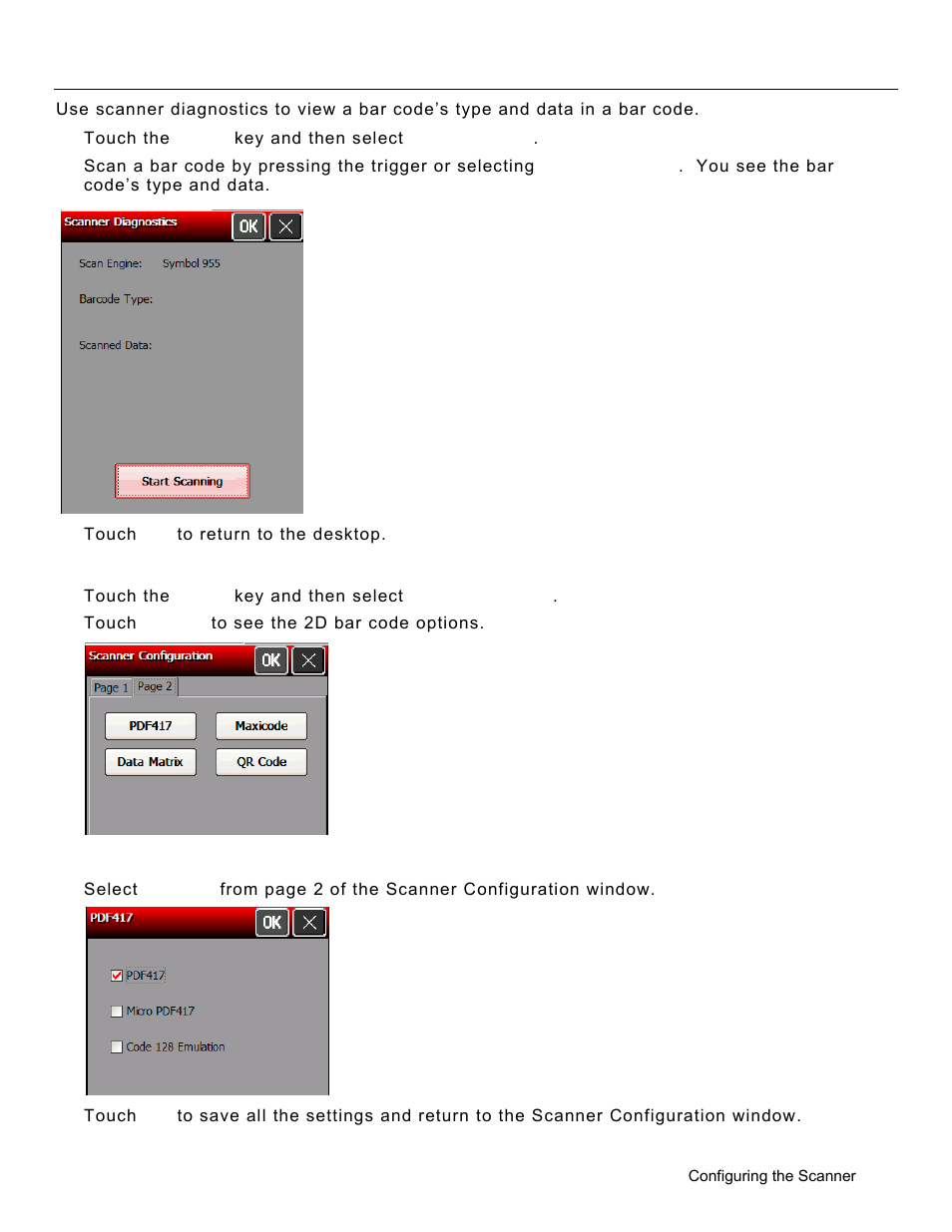Using scanner diagnostics, Configuring pdf417, Using scanner diagnostics -11 | Configuring pdf417 -11 | Avery Dennison Pathfinder 6057 System Administrator Guide User Manual | Page 53 / 60
