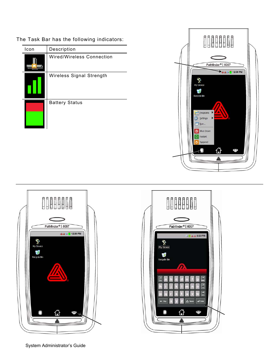 Reading the task bar, Using the input panel, Reading the task bar -2 | Using the input panel -2 | Avery Dennison Pathfinder 6057 System Administrator Guide User Manual | Page 6 / 60