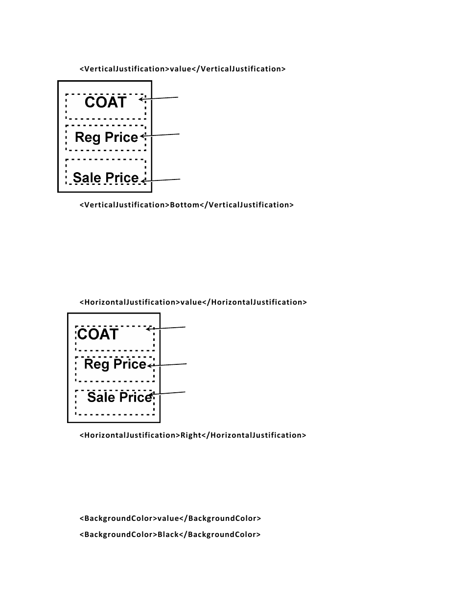 Defining the verticaljustification tag (optional), Defining the backgroundcolor tag (optional) | Avery Dennison Pathfinder 6057 LNT Programmer Manual using XML User Manual | Page 28 / 80