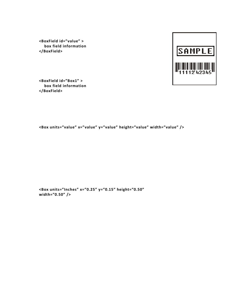 Defining the boxfield tag (required), Defining the box tag (required), Defining the boxfield tag (required) -15 | Defining the box tag (required) -15 | Avery Dennison Pathfinder 6057 LNT Programmer Manual using XML User Manual | Page 35 / 80