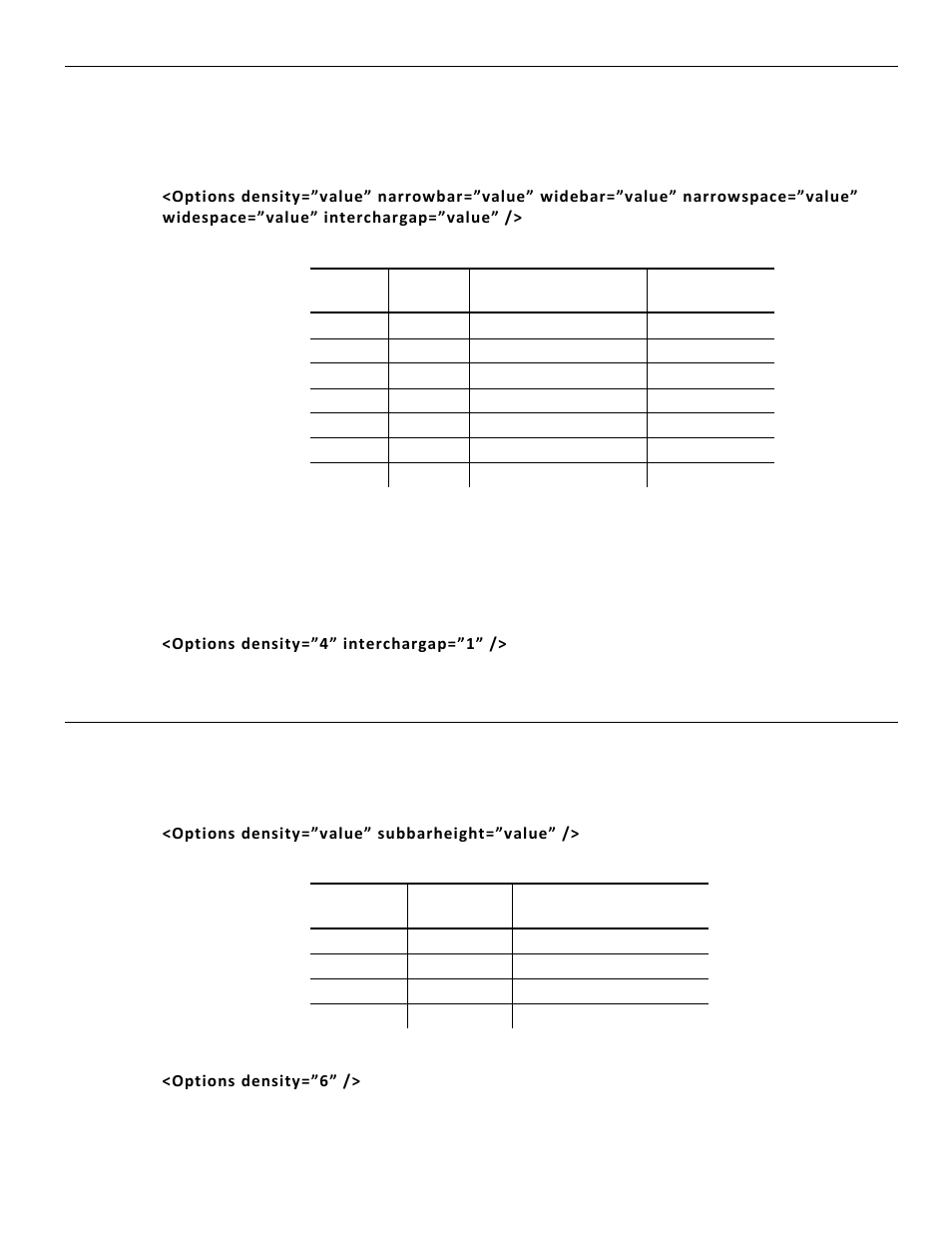 Defining the codabar options tag (optional), Defining the code 16k options tag (optional) | Avery Dennison Pathfinder 6057 LNT Programmer Manual using XML User Manual | Page 42 / 80