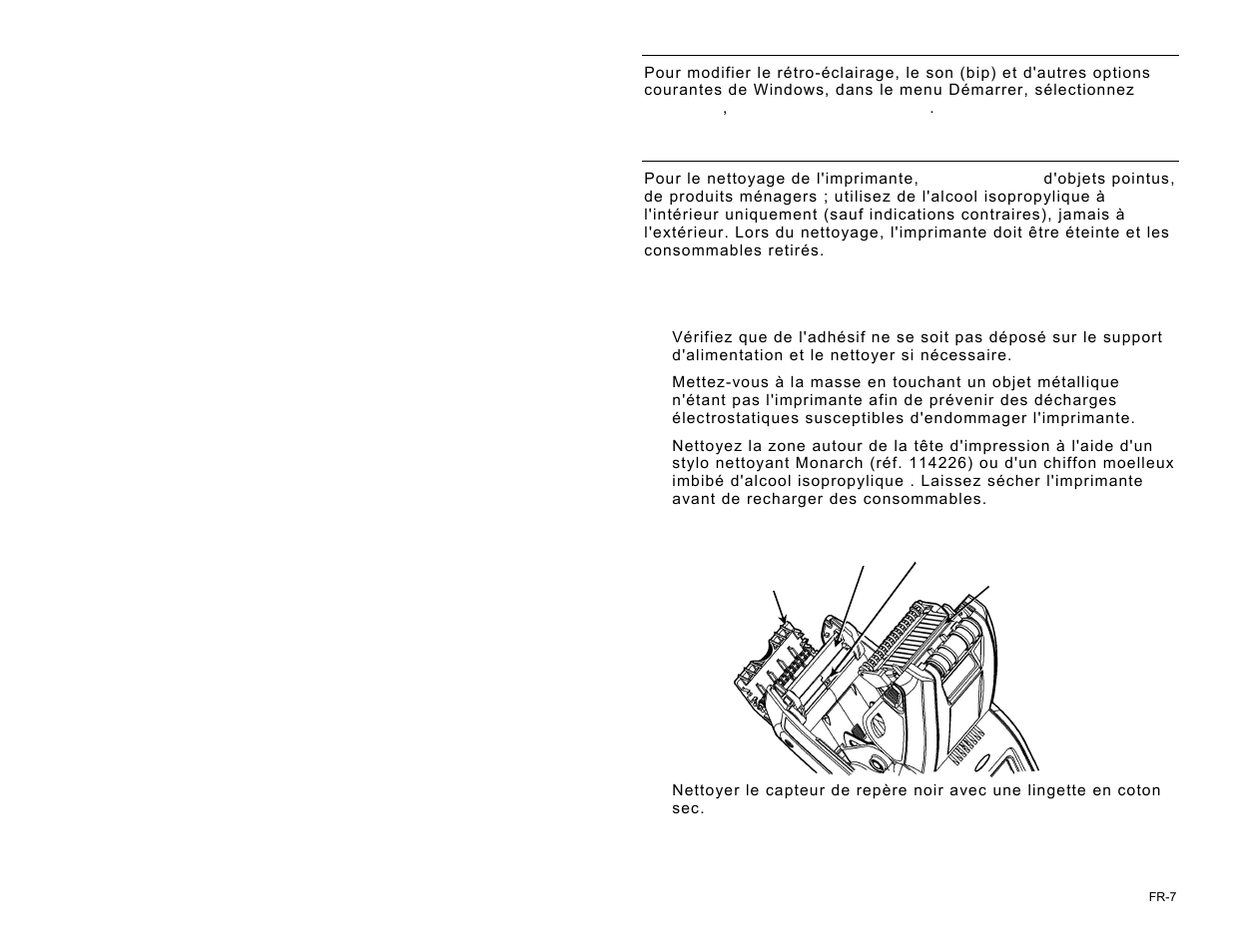 Modification des réglages de l'écran, Nettoyage de l'imprimante | Avery Dennison Pathfinder 6057 Quick Reference User Manual | Page 43 / 115
