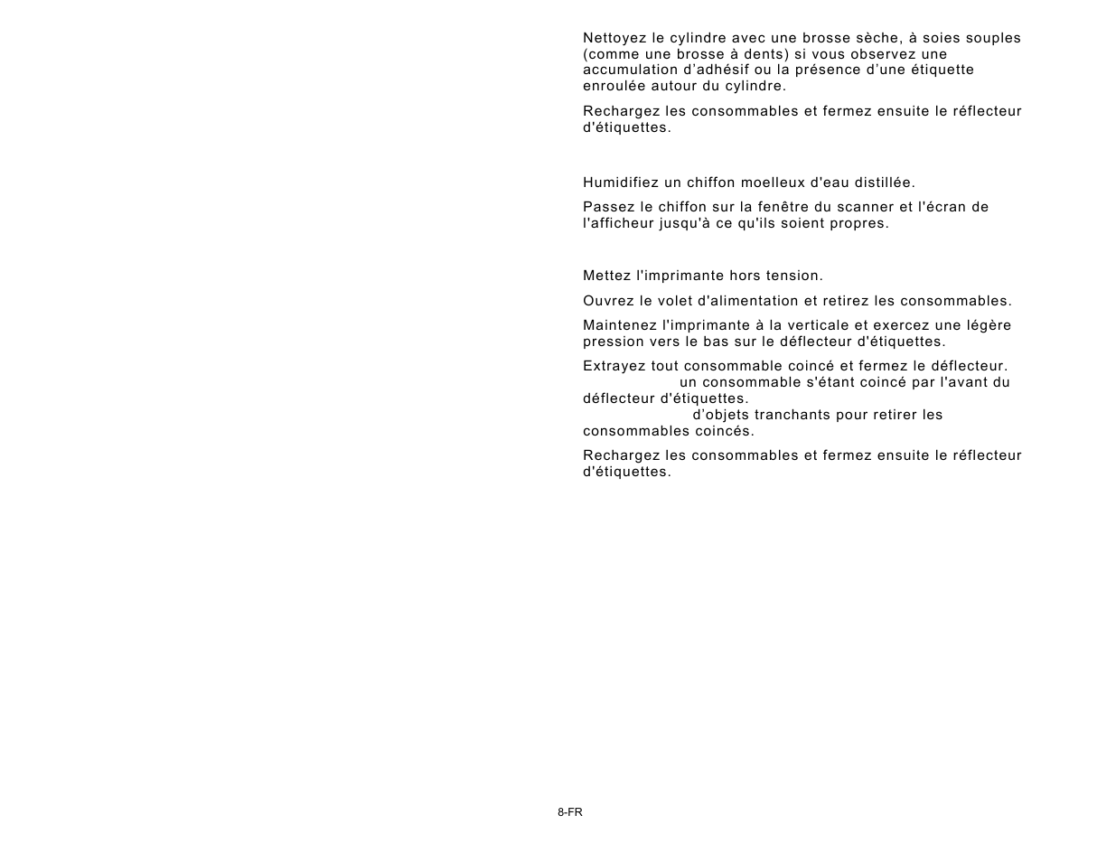 Nettoyage de la fenêtre et de l'écran du scanner, Élimination de bourrages papier | Avery Dennison Pathfinder 6057 Quick Reference User Manual | Page 44 / 115
