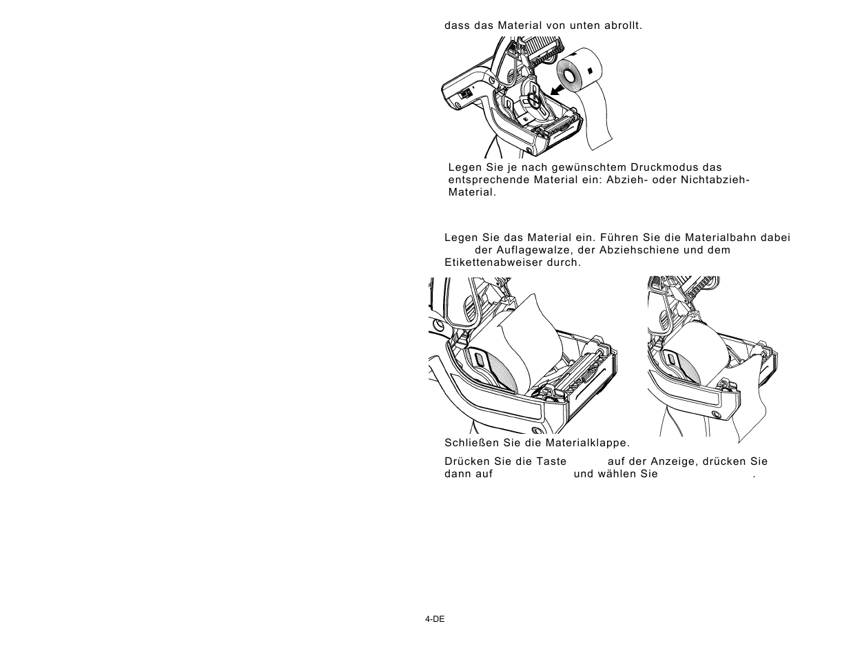 Einlegen von material im nichtabzieh-modus | Avery Dennison Pathfinder 6057 Quick Reference User Manual | Page 50 / 115