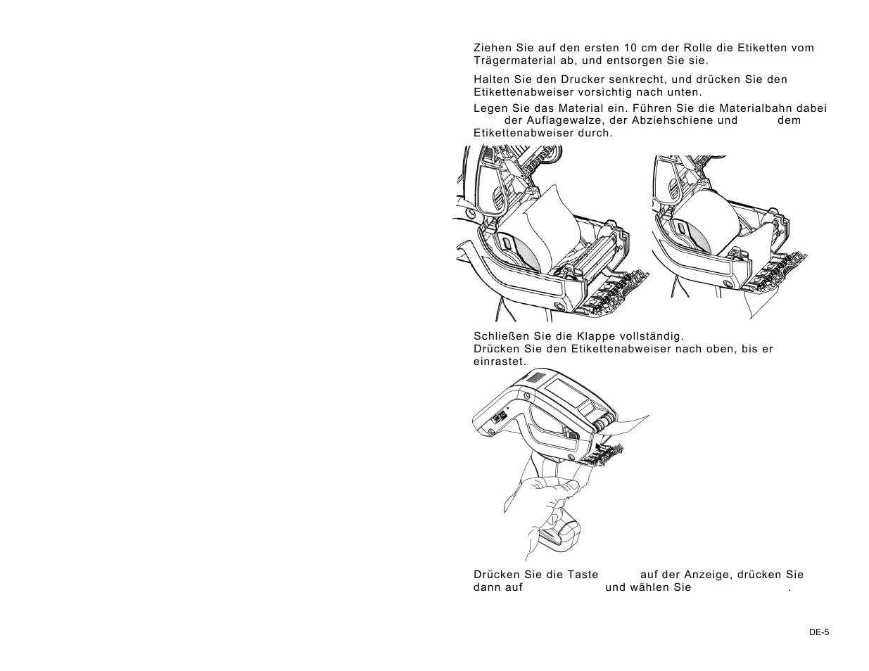 Einlegen von material im abzieh-modus | Avery Dennison Pathfinder 6057 Quick Reference User Manual | Page 51 / 115