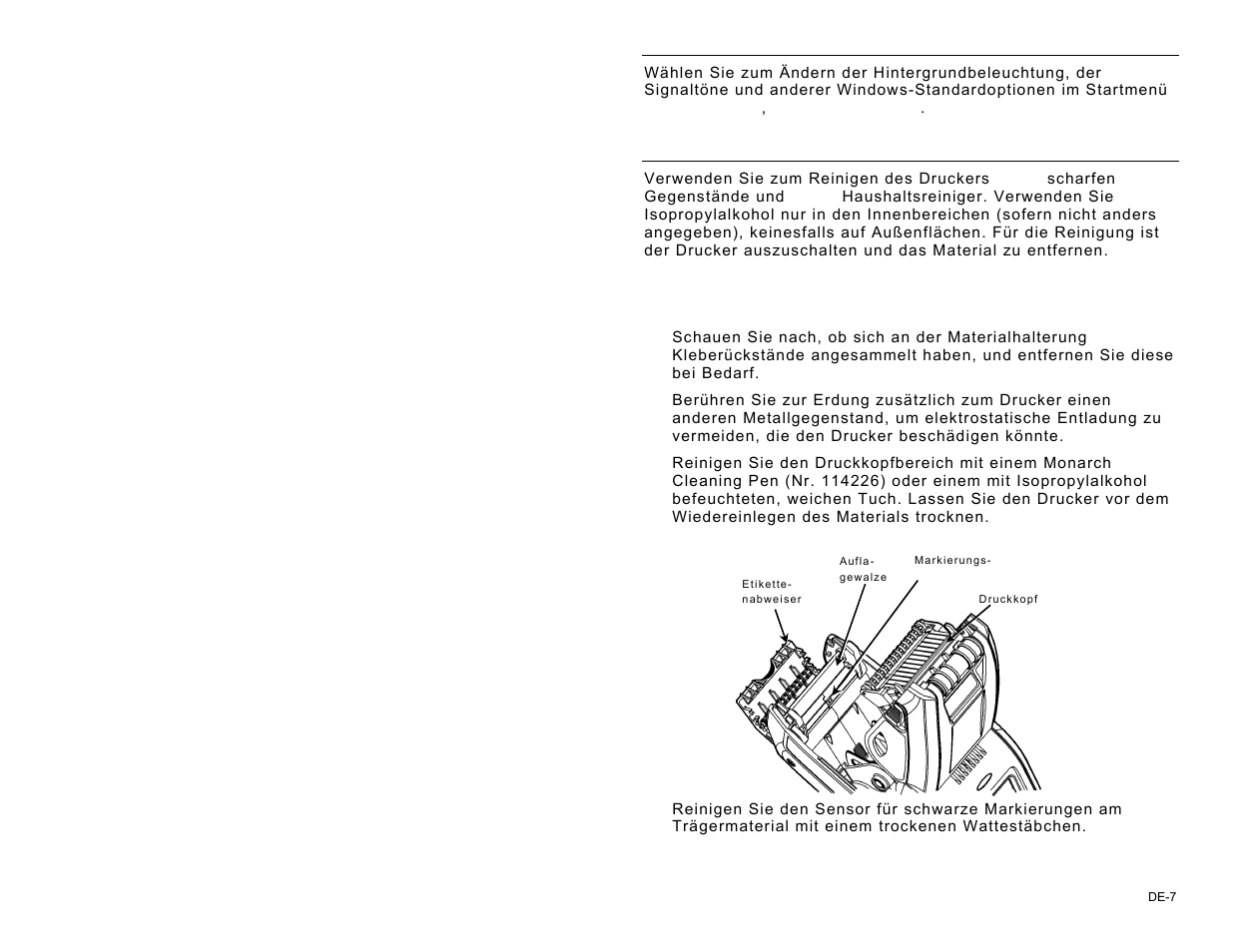 Ändern der bildschirmeinstellungen, Reinigen des druckers | Avery Dennison Pathfinder 6057 Quick Reference User Manual | Page 53 / 115