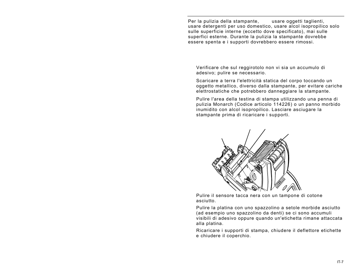 Pulizia della stampante | Avery Dennison Pathfinder 6057 Quick Reference User Manual | Page 73 / 115
