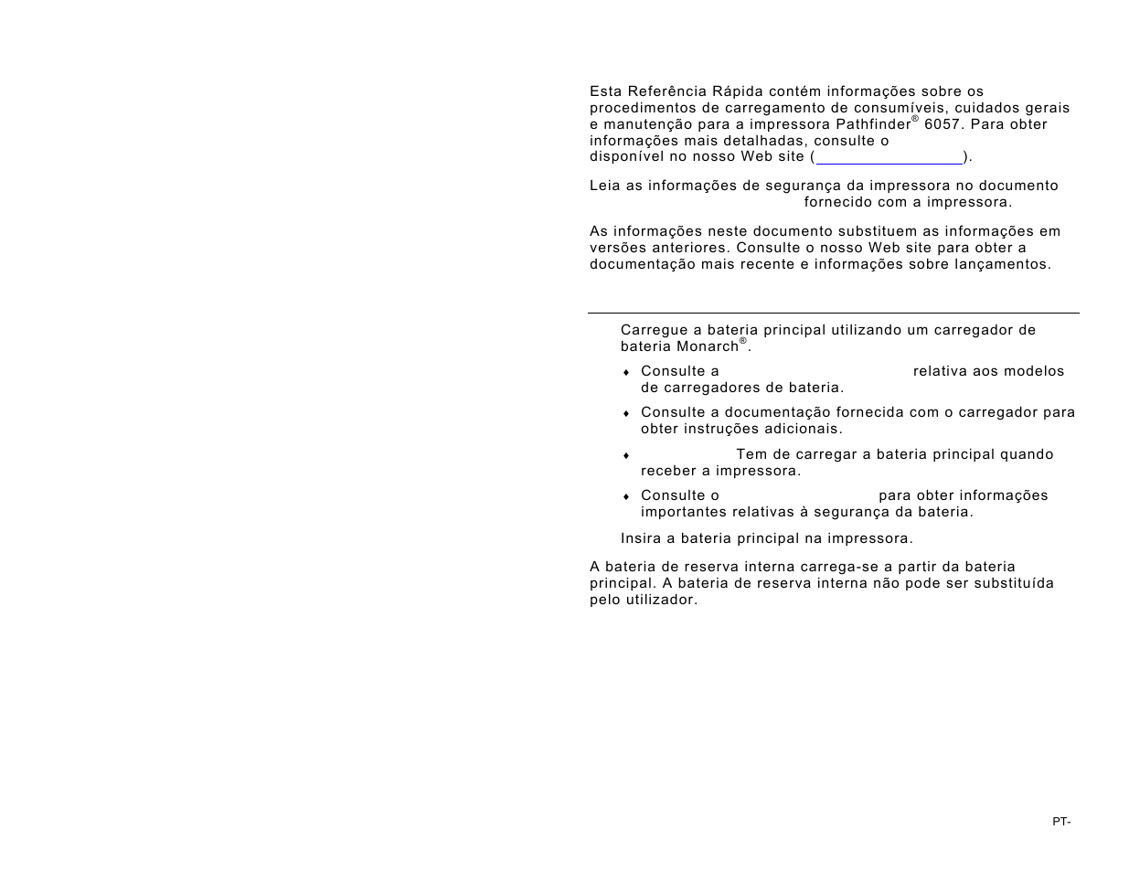 Carregar a bateria | Avery Dennison Pathfinder 6057 Quick Reference User Manual | Page 77 / 115