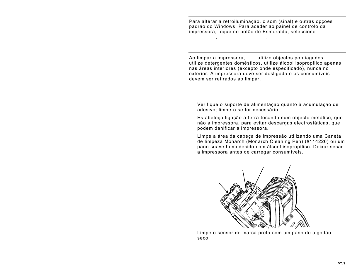 Alterar as definições do visor, Limpar a impressora | Avery Dennison Pathfinder 6057 Quick Reference User Manual | Page 83 / 115