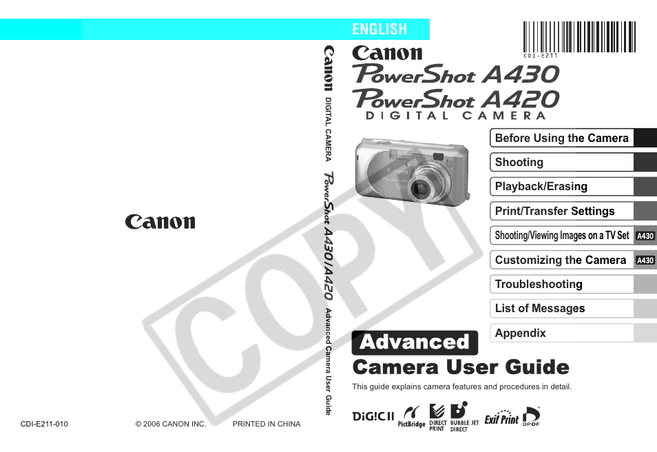 Canon A430 User Manual | 115 pages