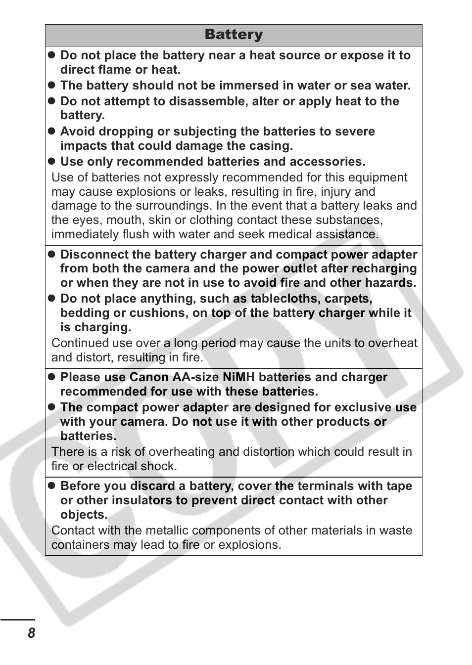 8battery | Canon A430 User Manual | Page 10 / 115