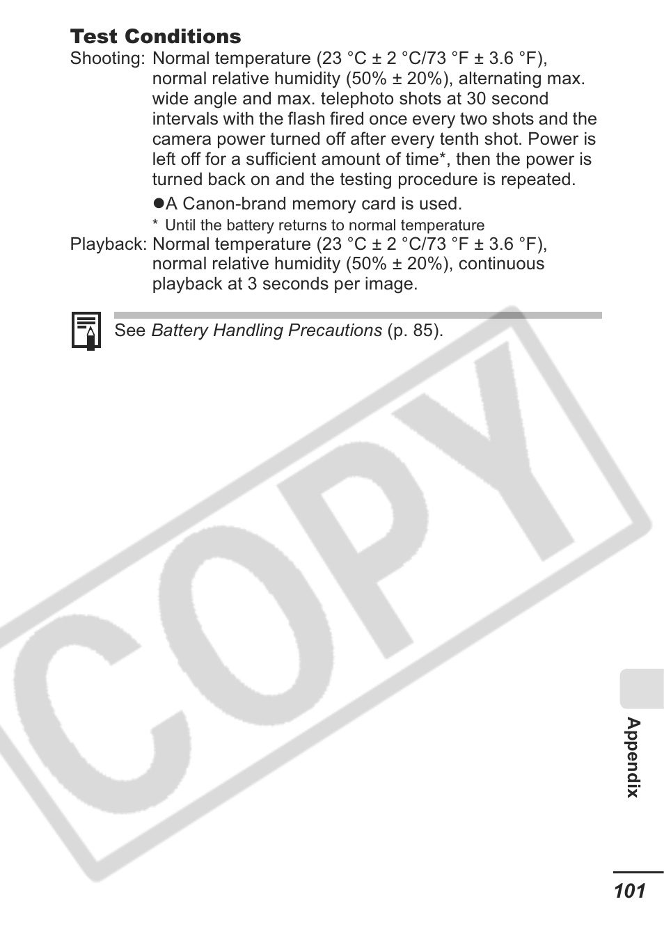 Test conditions | Canon A430 User Manual | Page 103 / 115