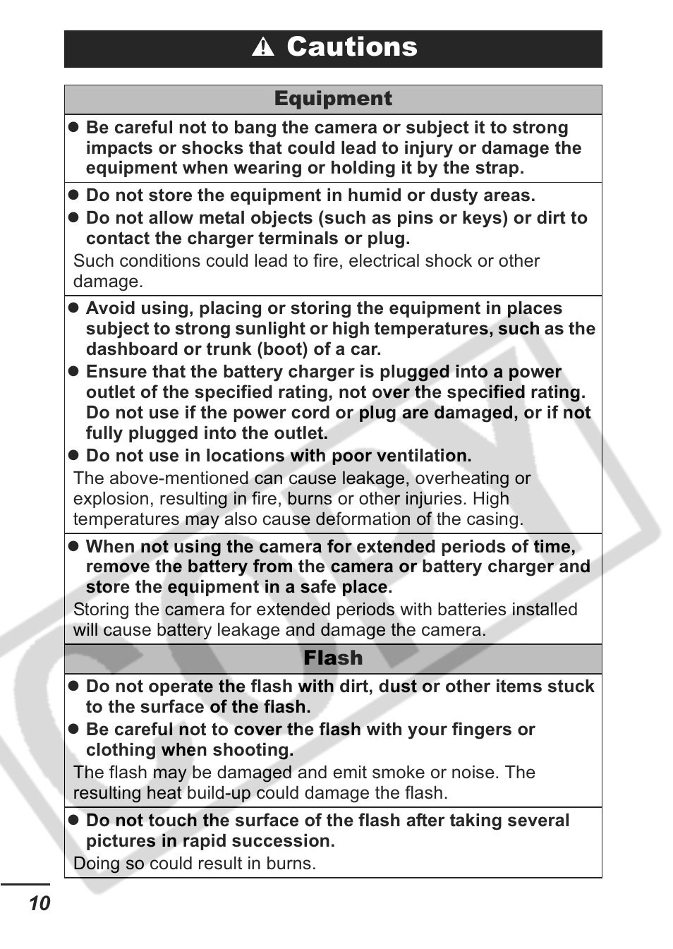 Cautions | Canon A430 User Manual | Page 12 / 115